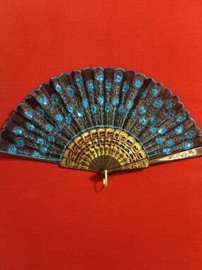 Black and Blue folding fabric fan